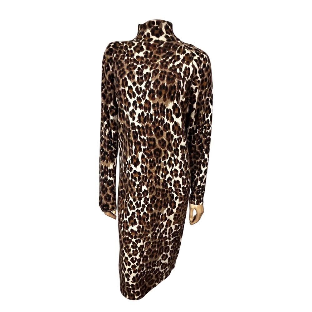 Andrea Jovine Womens Brown Leopard Print Lambswool Angora Mock Neck Dress Size M
